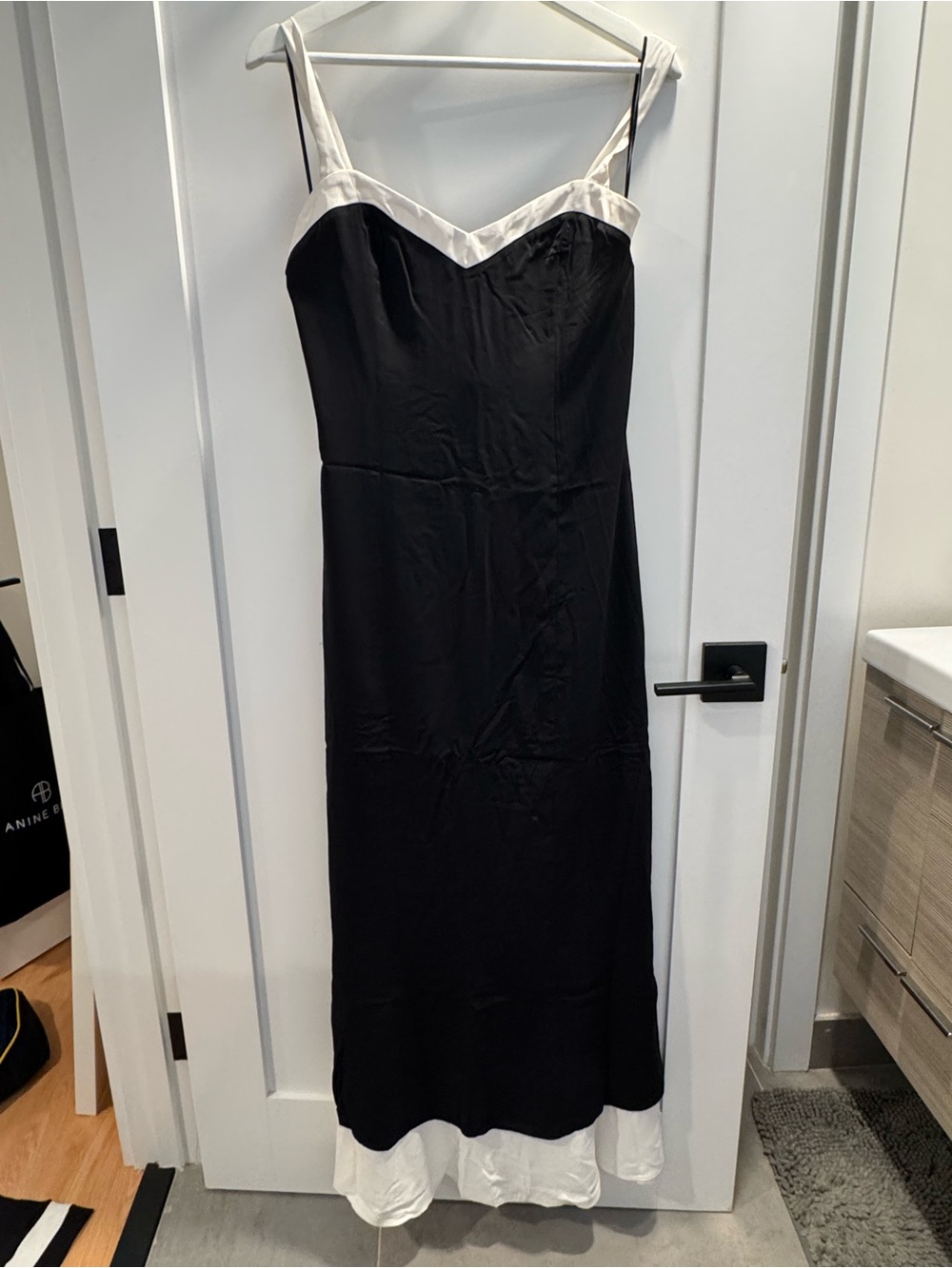 Abercrombie & Fitch Black Slip Midi Dress with White Trim